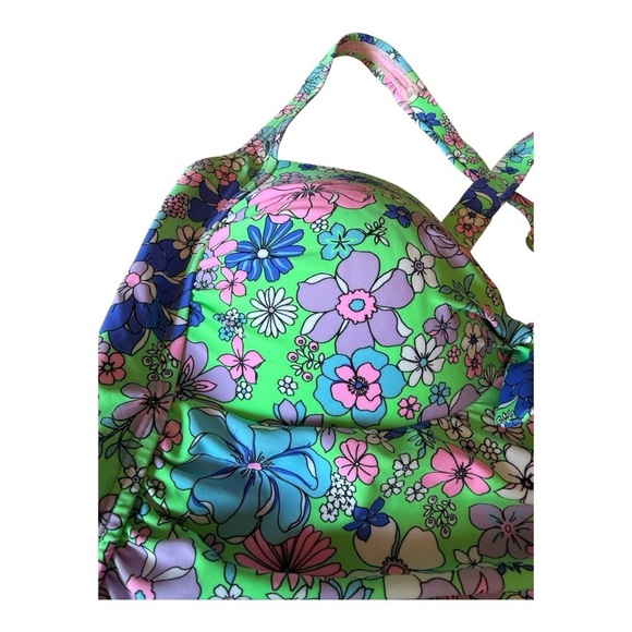 99. Salt Cove Plus Size Peony Party Printed X Back Tankini Top Green Size 2 NWOT - Picture 3 of 15
